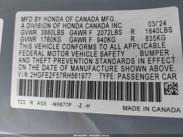 Honda Civic Sport 2024 2HGFE2F57RH561977 Image 9