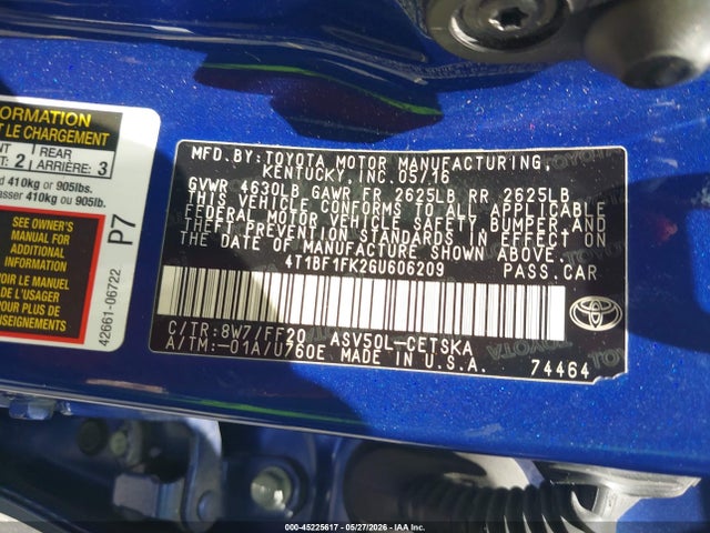 Продажа на аукционе авто 2016 Toyota Camry Se, vin: 4T1BF1FK2GU606209, номер лота: 45225617