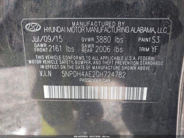 Hyundai ELANTRA SE 2016 5NPDH4AE2GH724782 Image 9