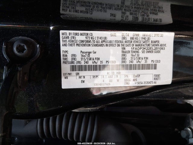 Aukcja sprzedaży 2014 Ford Focus Se, vin: 1FADP3K22EL251093, numer aukcji: 45225639