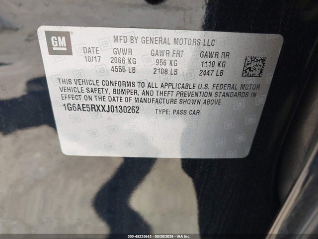 45225643 :رقم المزاد ، 1G6AE5RXXJ0130262 vin ، 2018 Cadillac Ats Standard مزاد بيع