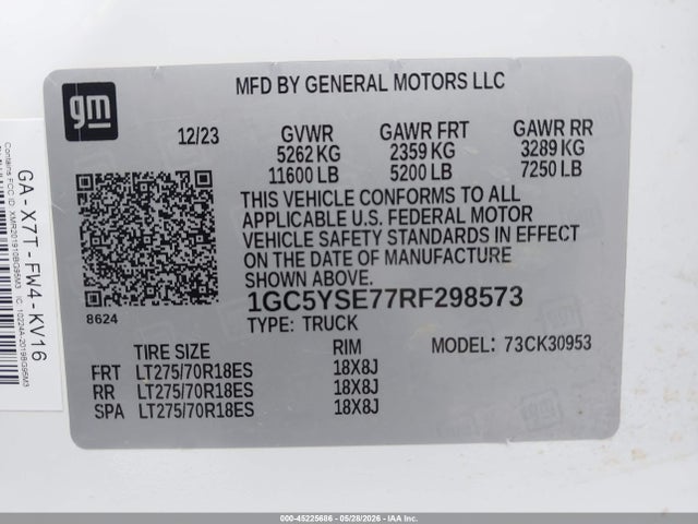 Aukcja sprzedaży 2024 Chevrolet Silverado 3500hd 4wd  Long Bed Work Truck, vin: 1GC5YSE77RF298573, numer aukcji: 45225686