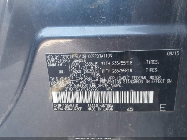 2015 Toyota Rav4 Limited მანქანა იყიდება აუქციონზე, vin: JTMDFREV2FD162920, აუქციონის ნომერი: 45225704