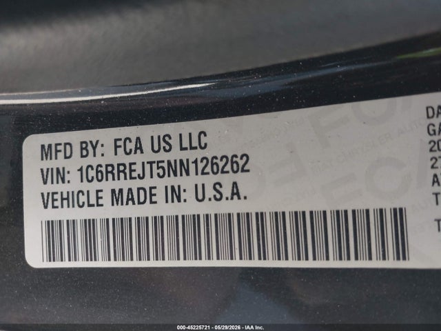 Продаж на аукціоні авто 2022 Ram 1500 Laramie  4x2 5'7 Box, vin: 1C6RREJT5NN126262, номер лоту: 45225721