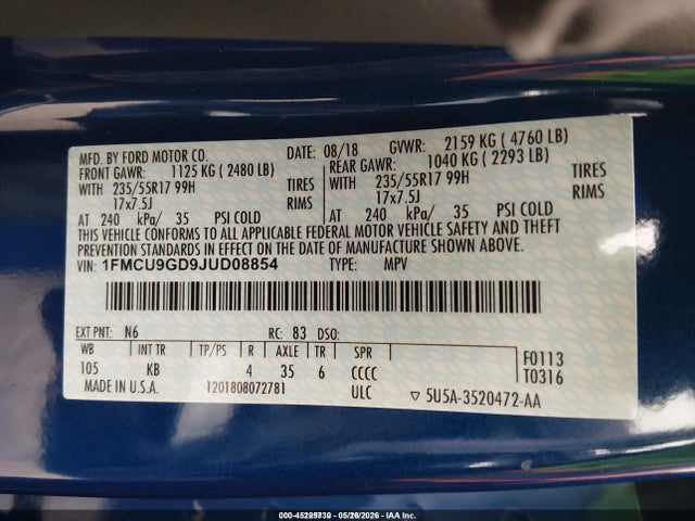 1FMCU9GD9JUD08854 Ford ESCAPE SE