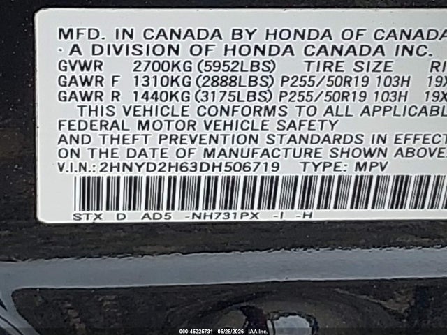 Продаж на аукціоні авто 2013 Acura Mdx Advance Package, vin: 2HNYD2H63DH506719, номер лоту: 45225731