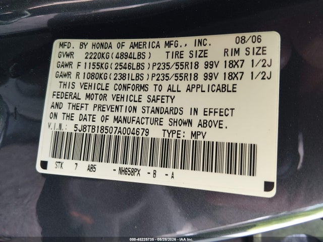 Продаж на аукціоні авто 2007 Acura Rdx, vin: 5J8TB18507A004679, номер лоту: 45225735