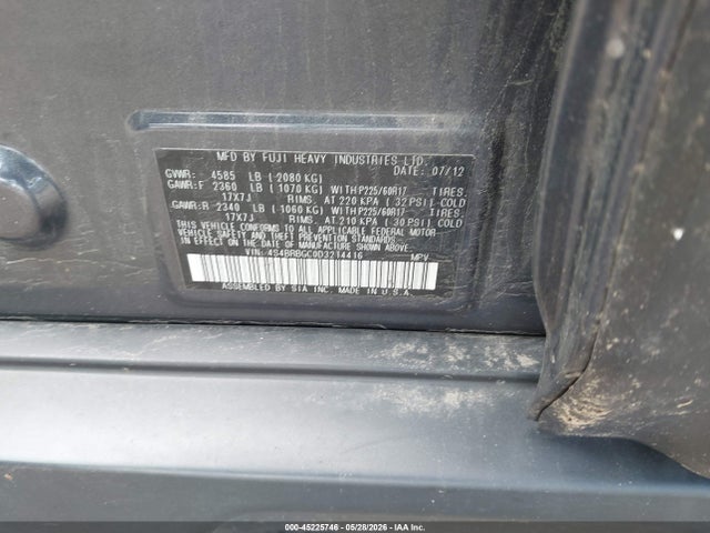 2013 Subaru Outback 2.5i Premium მანქანა იყიდება აუქციონზე, vin: 4S4BRBGC0D3214416, აუქციონის ნომერი: 45225746