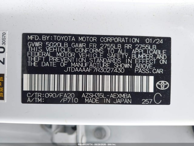 Продаж на аукціоні авто 2024 Toyota Crown Xle, vin: JTDAAAAF7R3027430, номер лоту: 45225774