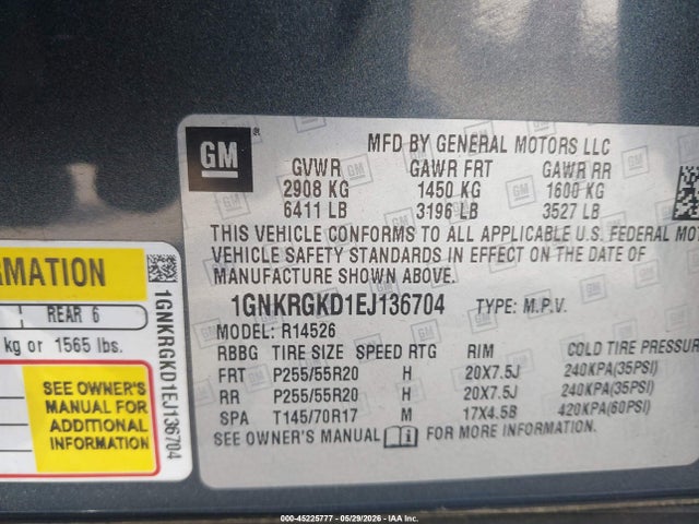 Продаж на аукціоні авто 2014 Chevrolet Traverse 1lt, vin: 1GNKRGKD1EJ136704, номер лоту: 45225777