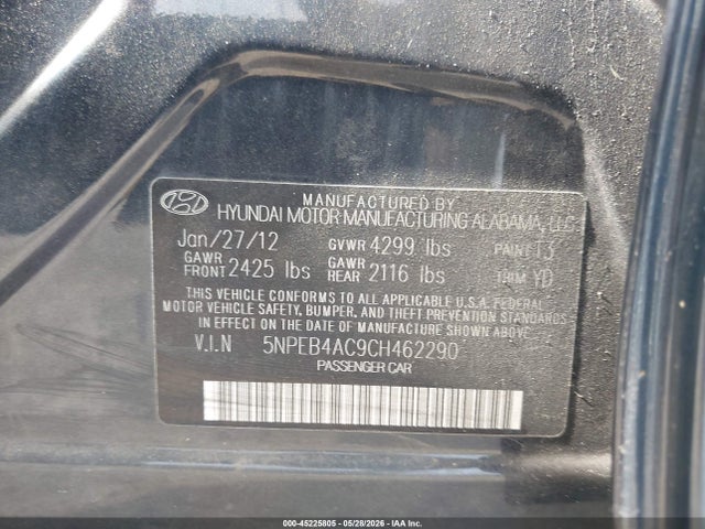Продаж на аукціоні авто 2012 Hyundai Sonata Gls, vin: 5NPEB4AC9CH462290, номер лоту: 45225805