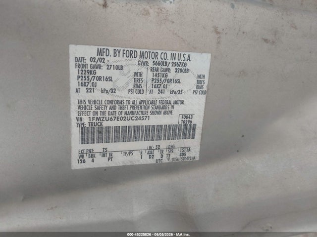 Продаж на аукціоні авто 2002 Ford Explorer Sport Trac, vin: 1FMZU67E02UC24571, номер лоту: 45225826