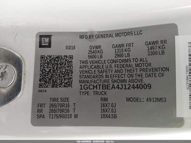 1GCHTBEA4J1244009 Chevrolet Colorado Wt