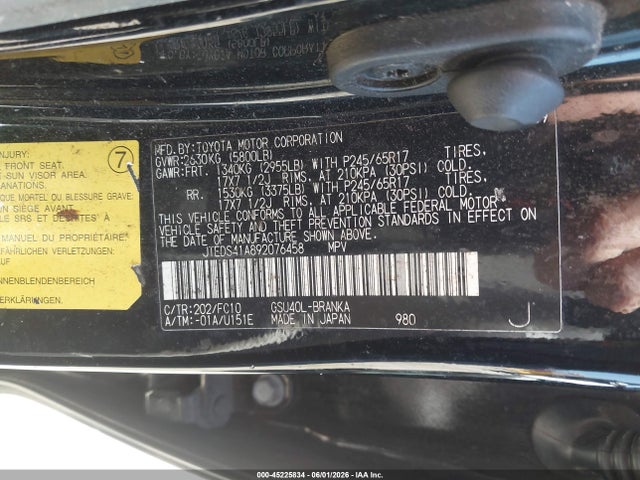2009 Toyota Highlander მანქანა იყიდება აუქციონზე, vin: JTEDS41A892076458, აუქციონის ნომერი: 45225834