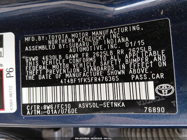 Toyota CAMRY LE 2015 4T4BF1FK5FR476365 Image 9