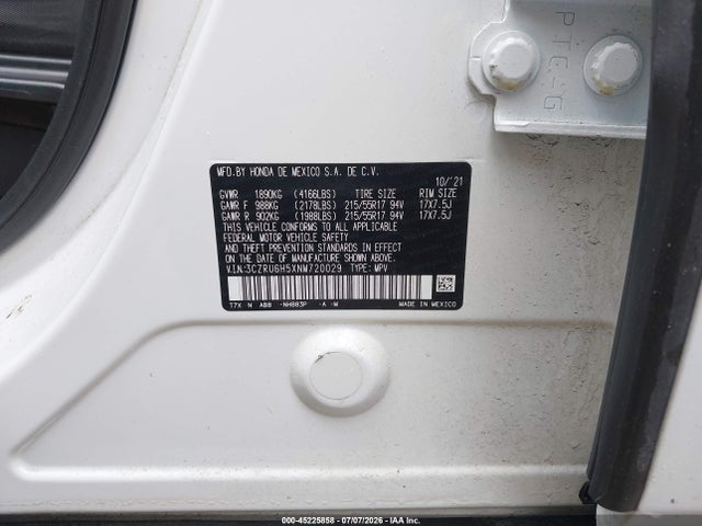 Aukcja sprzedaży 2022 Honda Hr-v Awd Ex, vin: 3CZRU6H5XNM720029, numer aukcji: 45225858