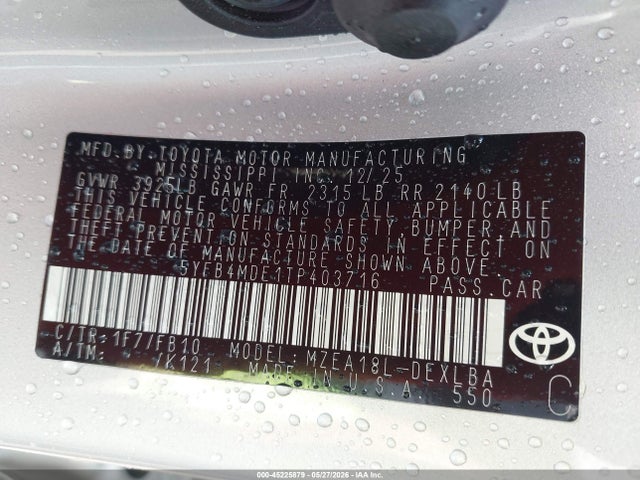 Aukcja sprzedaży 2026 Toyota Corolla Le, vin: 5YFB4MDE1TP403716, numer aukcji: 45225879