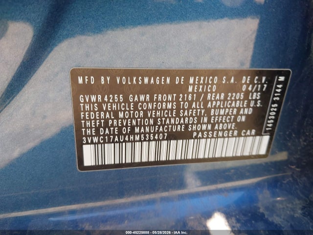45225888 :رقم المزاد ، 3VWC17AU4HM535407 vin ، 2017 Volkswagen Golf Sportwagen Tsi S/tsi Se/tsi Sel مزاد بيع