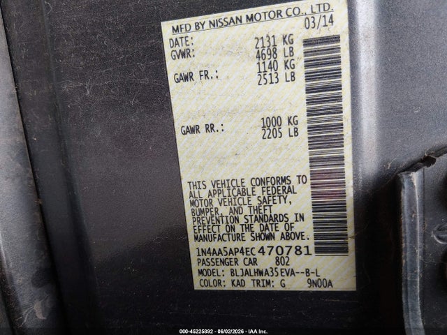 Nissan Maxima 3.5 Sv 2014 1N4AA5AP4EC470781 Image 9