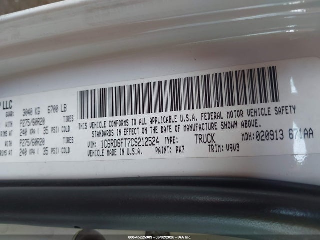 Продаж на аукціоні авто 2012 Ram 1500 St, vin: 1C6RD6FT7CS212524, номер лоту: 45225909