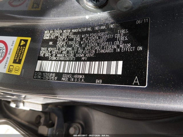 2011 Toyota Highlander Se V6 მანქანა იყიდება აუქციონზე, vin: 5TDBK3EH8BS087973, აუქციონის ნომერი: 45225917