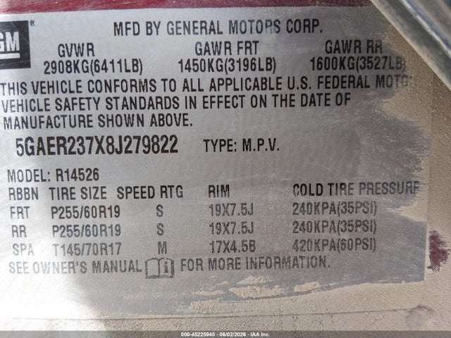 Продаж на аукціоні авто 2008 Buick Enclave Cxl, vin: 5GAER237X8J279822, номер лоту: 45225945