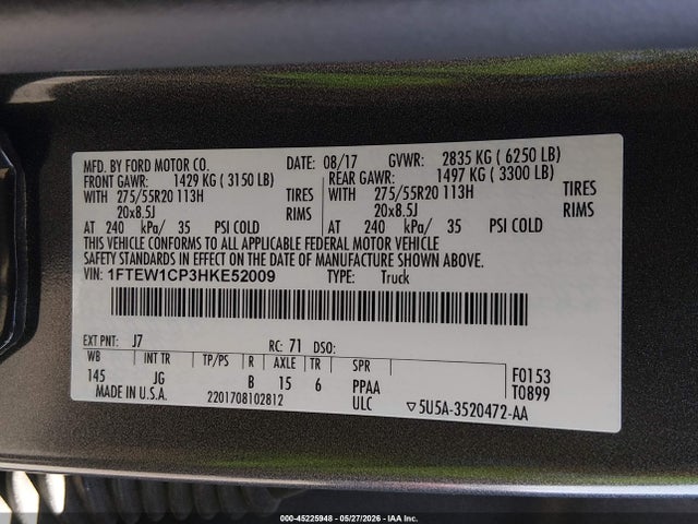 Ford F-150 Xl 2017 1FTEW1CP3HKE52009 Image 9