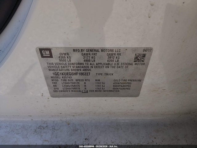 Aukcja sprzedaży 2017 Chevrolet Silverado 2500hd Wt, vin: 1GC1KUEG6HF186227, numer aukcji: 45225954