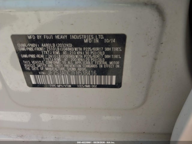 Aukcja sprzedaży 2015 Subaru Forester 2.5i Premium, vin: JF2SJADC7FH538416, numer aukcji: 45225961