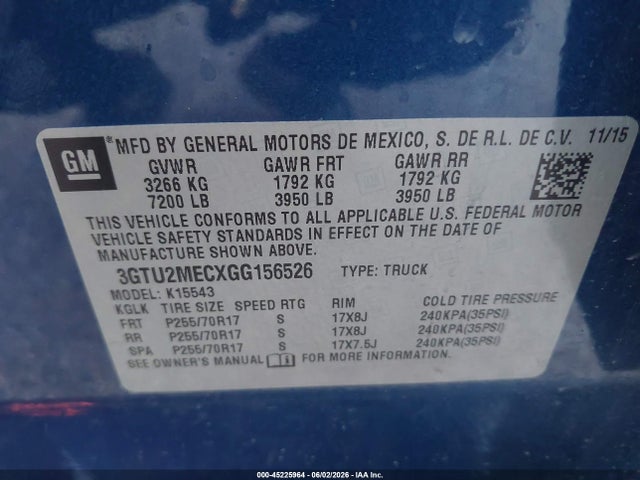 Aukcja sprzedaży 2016 Gmc Sierra K1500 Sle, vin: 3GTU2MECXGG156526, numer aukcji: 45225964