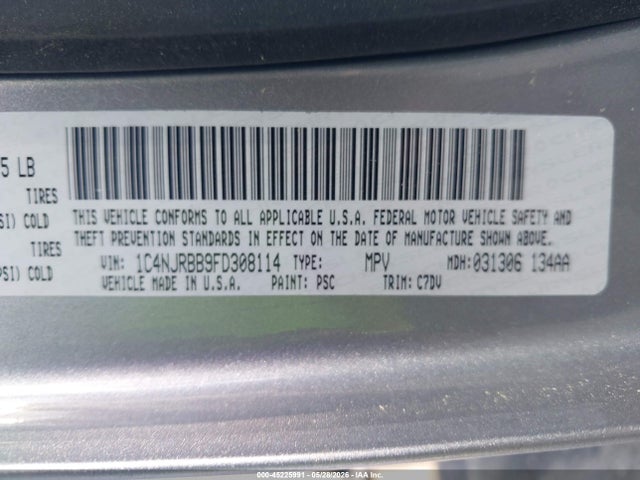 2015 Jeep Patriot Sport მანქანა იყიდება აუქციონზე, vin: 1C4NJRBB9FD308114, აუქციონის ნომერი: 45225991