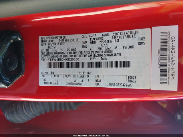 Aukcja sprzedaży 2017 Ford F-150 Xl, vin: 1FTEW1E80HKE26330, numer aukcji: 45226009