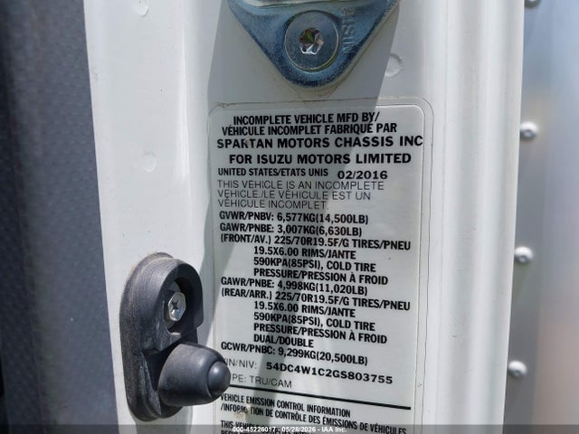 Auction sale of the 2016 Isuzu Npr Hd Gas Reg, vin: 54DC4W1C2GS803755, lot number: 45226017