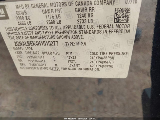Продажа на аукционе авто 2017 Chevrolet Equinox Ls, vin: 2GNALBEK4H1510277, номер лота: 45226040