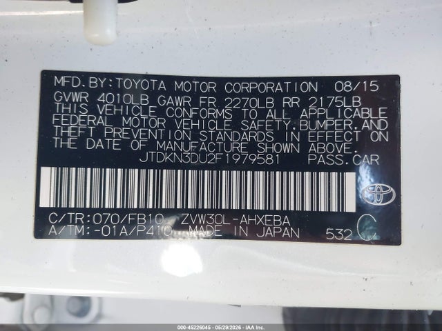 Toyota Prius Three 2015 JTDKN3DU2F1979581 Image 9