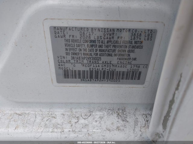 Aukcja sprzedaży 2017 Nissan Sentra Sr, vin: 3N1AB7AP2HY390025, numer aukcji: 45226069
