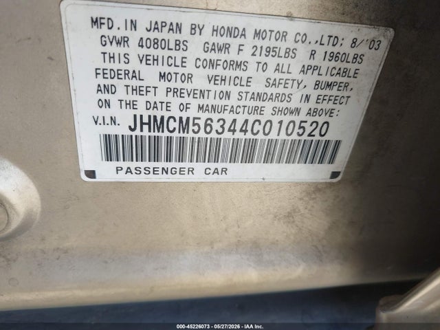 Продажа на аукционе авто 2004 Honda Accord 2.4 Lx, vin: JHMCM56344C010520, номер лота: 45226073