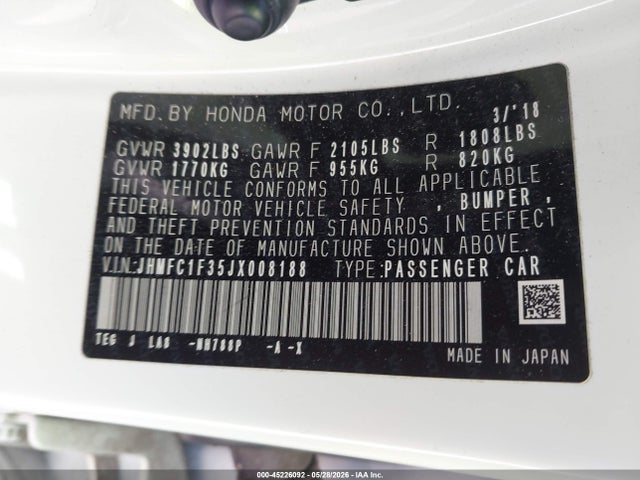 Honda Civic Ex-t 2018 JHMFC1F35JX008188 Image 9