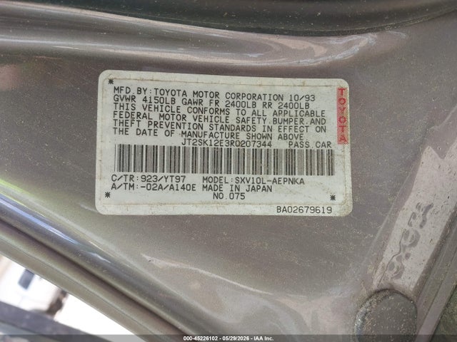 Aukcja sprzedaży 1994 Toyota Camry Le, vin: JT2SK12E3R0207344, numer aukcji: 45226102