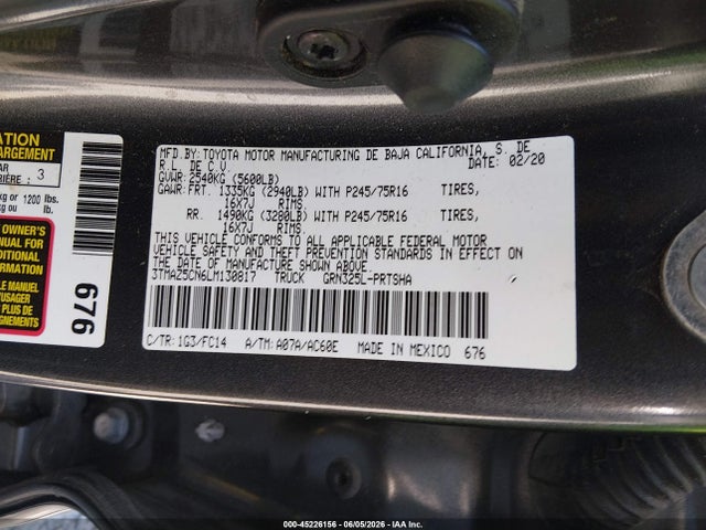 Продажа на аукционе авто 2020 Toyota Tacoma Sr5 V6, vin: 3TMAZ5CN6LM130817, номер лота: 45226156