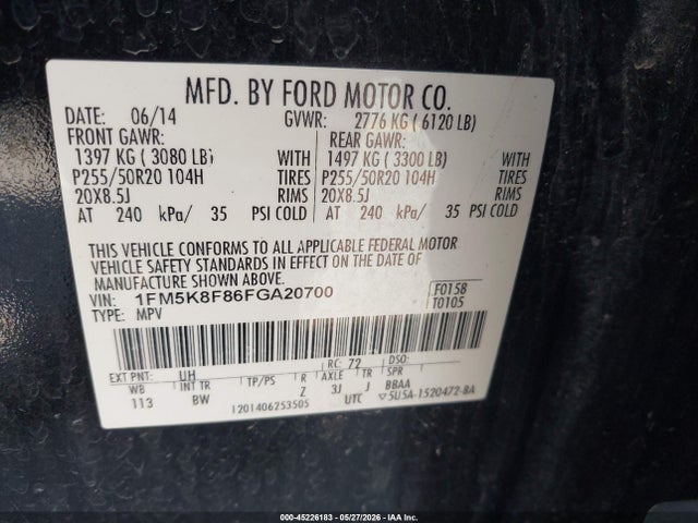2015 Ford Explorer Limited მანქანა იყიდება აუქციონზე, vin: 1FM5K8F86FGA20700, აუქციონის ნომერი: 45226183