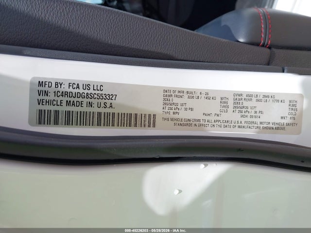 Aukcja sprzedaży 2025 Dodge Durango Gt Awd, vin: 1C4RDJDG8SC553327, numer aukcji: 45226203