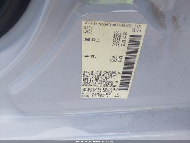 Продаж на аукціоні авто 2023 Nissan Altima Sr Fwd, vin: 1N4BL4CV4PN342293, номер лоту: 45226206