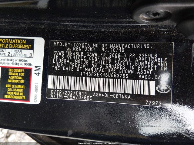 Продаж на аукціоні авто 2011 Toyota Camry Le, vin: 4T1BF3EK1BU663765, номер лоту: 45226207