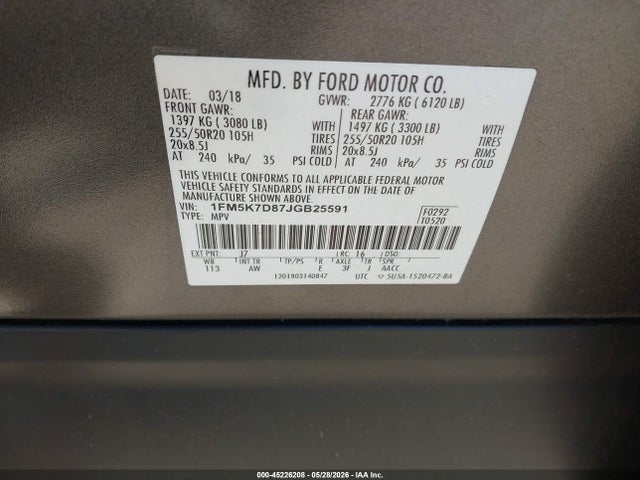 Ford EXPLORER XLT 2018 1FM5K7D87JGB25591 Image 9