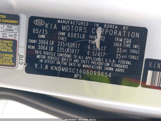 Продаж на аукціоні авто 2016 Kia Sedona Lx, vin: KNDMB5C16G6099654, номер лоту: 45226231