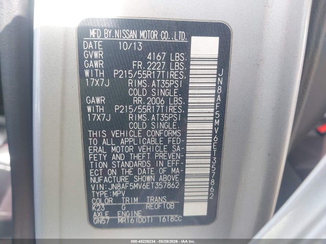 Aukcja sprzedaży 2014 Nissan Juke Sl, vin: JN8AF5MV6ET357862, numer aukcji: 45226234