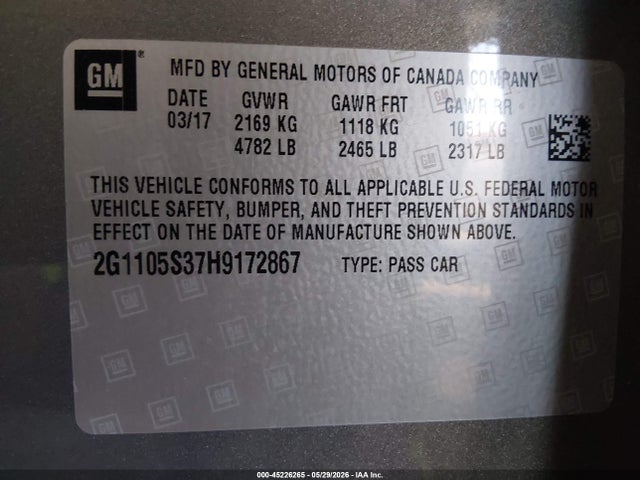 Chevrolet IMPALA 1LT 2017 2G1105S37H9172867 Image 9