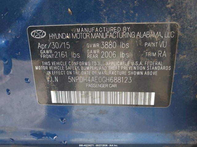 Aukcja sprzedaży 2016 Hyundai Elantra Se, vin: 5NPDH4AE0GH688123, numer aukcji: 45226271