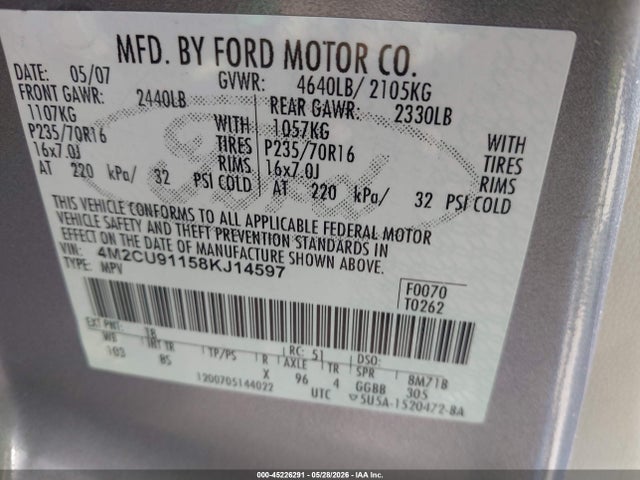 Продаж на аукціоні авто 2008 Mercury Mariner V6, vin: 4M2CU91158KJ14597, номер лоту: 45226291